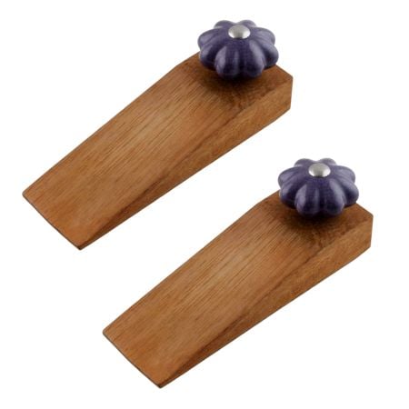 2 Pieces Dark Purple Crackle Ceramic Wooden Door Stopper